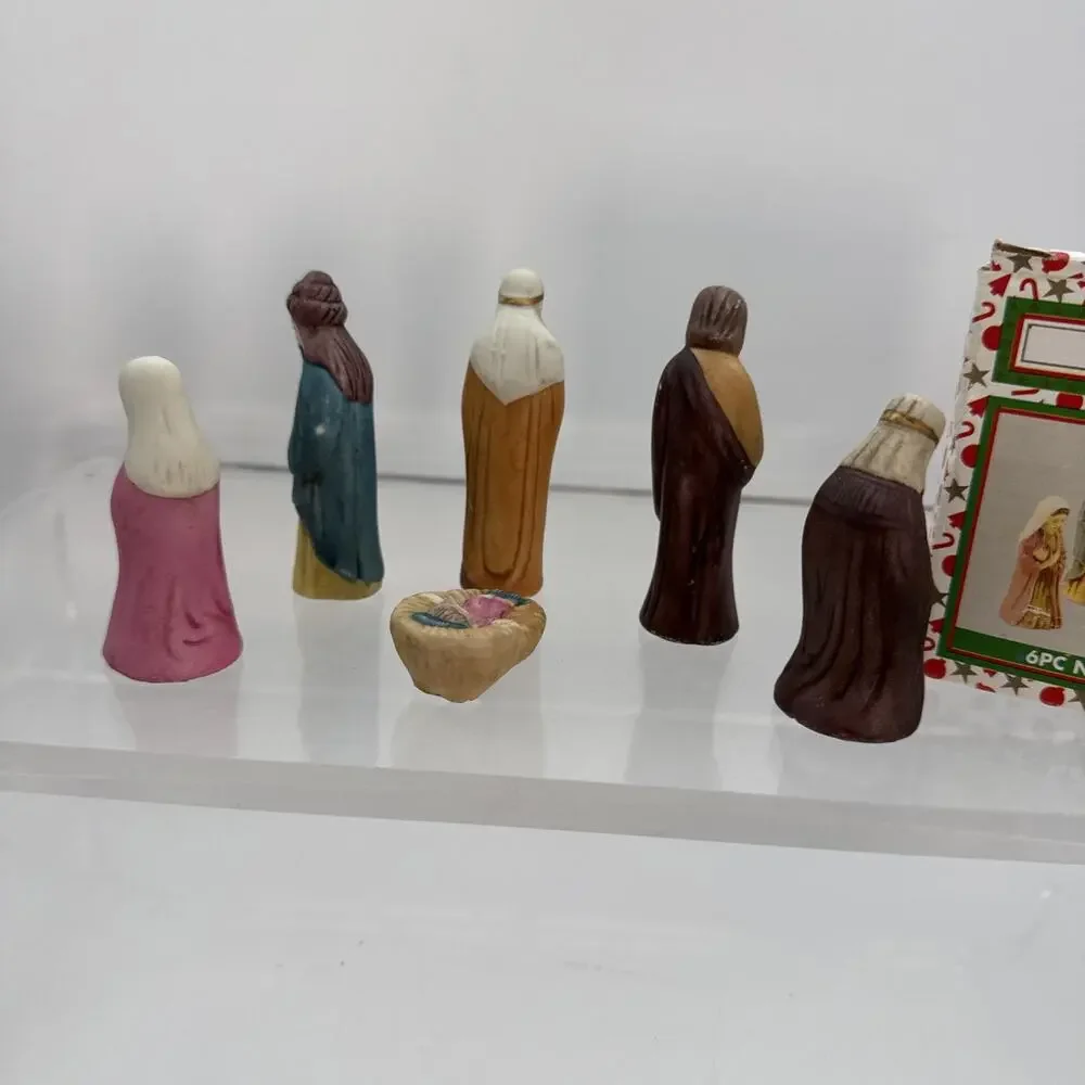 6 Pc Mini Nativity World Bazaars Holiday Collection Ceramic Tallest Piece 3.25”